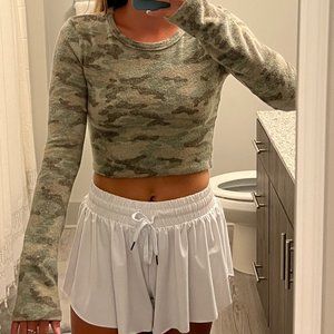 Zara Camouflage fuzzy long sleeve crop top size S